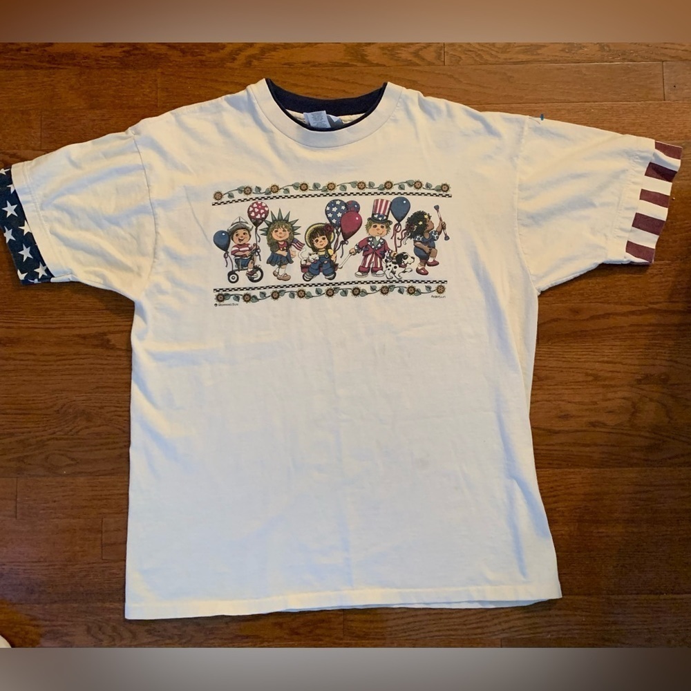 WOMENS VINTAGE 90S CREAM WHITE SHIRT XL MORNING SUN JULY 4TH PARADE COTTON USA